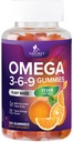 Omega 3 6 9 Gummies - Vegan Omega 3 Suplemento Gummy - Ácidos grasos esenciales Aceite 369 Complejo Heart Support &amp; Brain Support for Women, Men &amp; Pregnancy, Fish Free Non-GMO, Orange Flavored - 120 Gummies