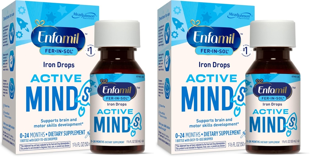 Enfamil Fer-in-Sol Iron Supplement Drops for Infants ' Toddlers, Supports Brain Development, 50 mL Dropper Bottle (Pack of 2)