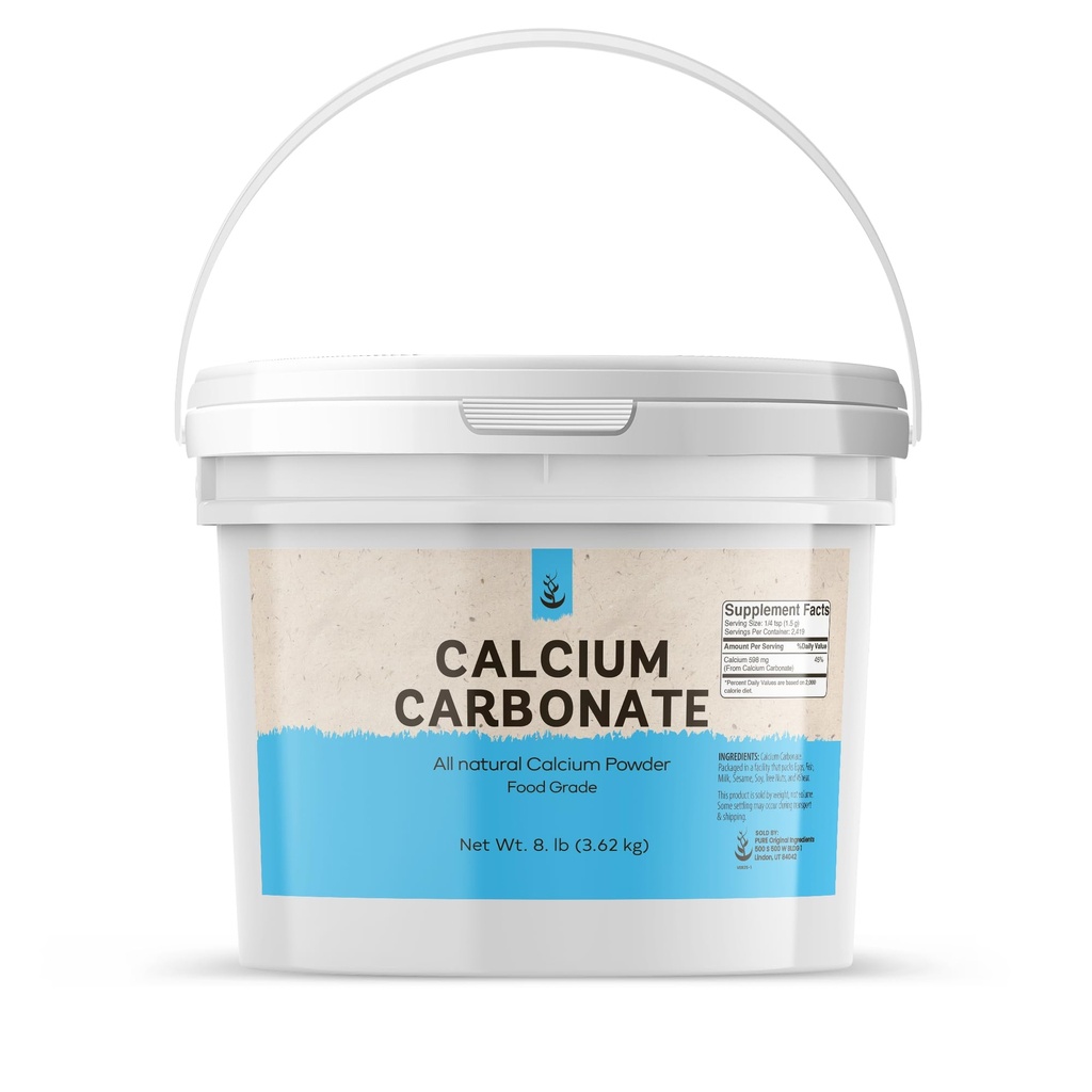 Ingredientes originales puros Calcio Carbonato Polvo (1 Gallon) Suplemento dietético, Preservativo Alimentario, Cubo de plástico reutilizable