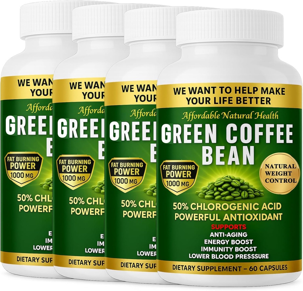 Extracto de grano de café verde, 100% de grano verde puro, 50% ácido clorogénico, 10.000 mg de fuerza, 240 cápsulas, 8 meses de suministro, no transgénico y suplemento herbal tradicional