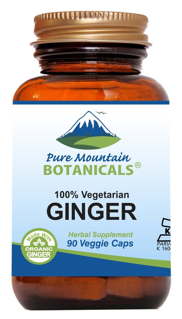 Pure Mountain Botanicals Ginger Capsules - Kosher Vegan con 1000 mg de suplemento de jengibre orgánico