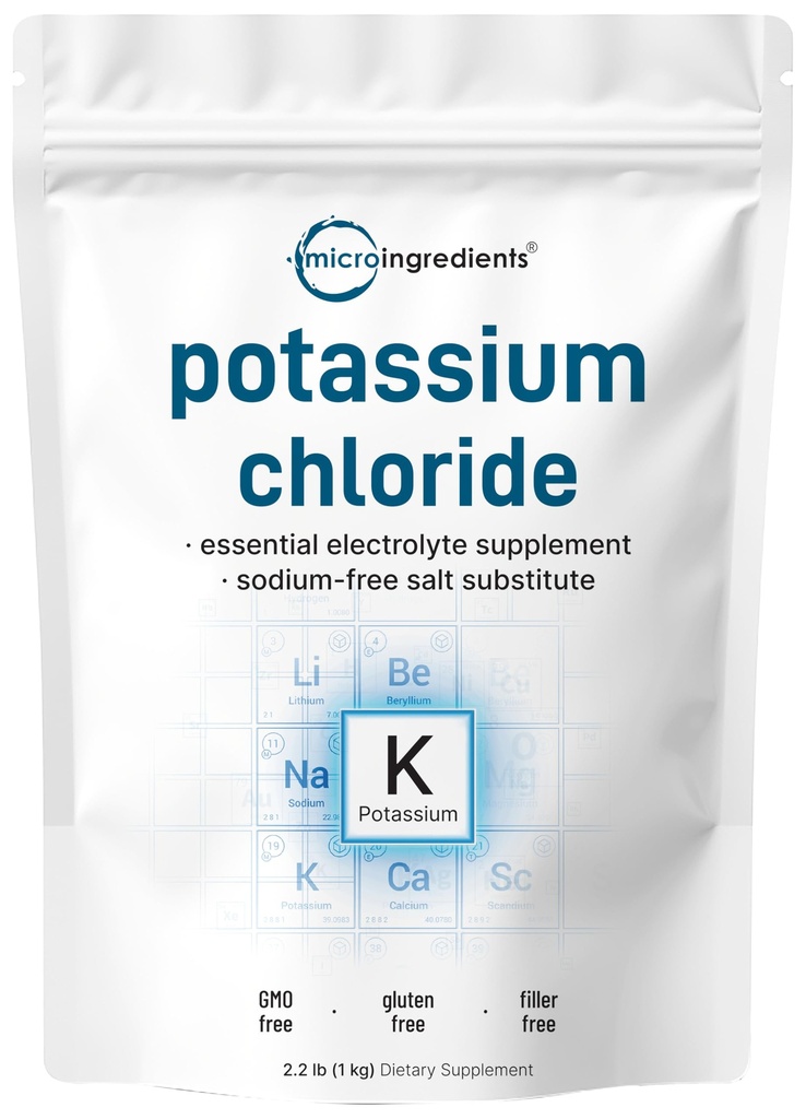 Powder de cloruro de potasio, 1 KG (35 Ounce) ← Substituto de Salt " Essential Hydration Electrolyte Suplemento Silencioso apoya el equilibrio mineral, el corazón, la salud conjunta e inmunitaria.