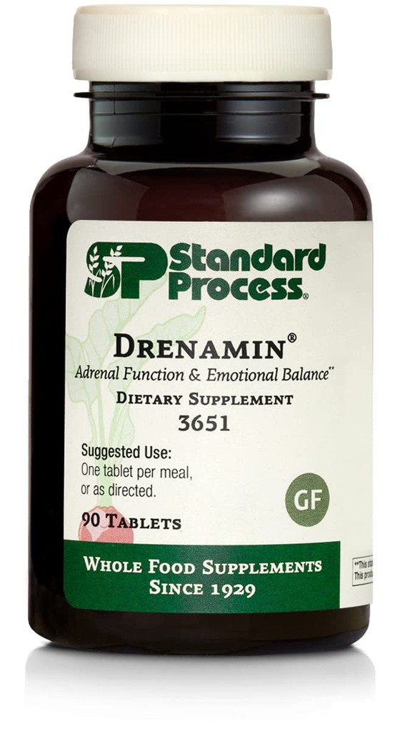 Standard Process Drenamin - Complemento de Función Adrenal para la Respuesta al Estrés Saludable - Soportes Producción de Energía saludable " Metabolismo - Sin gluten, No-Dairy " Non-Soy - 90 Tablets (90 Servings)