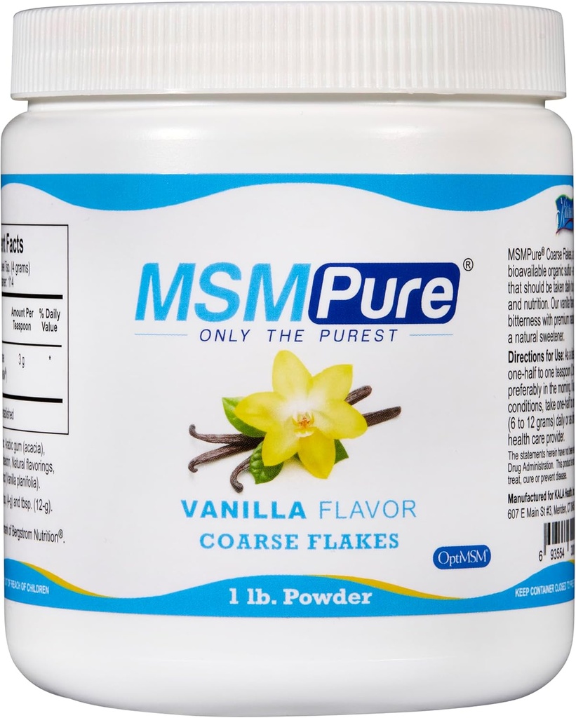 KALA HEALTH MSMPure Vanilla Flakes de Polvo de MSM grueso – MSM de EE.UU. para la salud conjunta, la apariencia de la piel y el cabello &amp; soporte de uñas – 1 lb, azufre orgánico