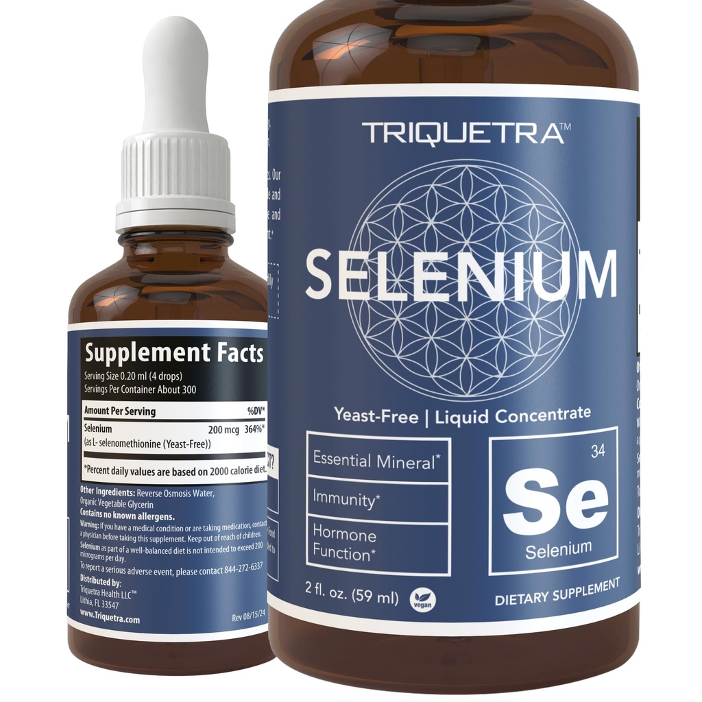 Selenio - 200 mcg, forma de selenomethionina, 300 servidumbres - Vegan, botella de vidrio, levadura libre - Concentrado líquido sublingual - Antioxidante, soporta inmunidad, salud tiroidea (2 oz.)
