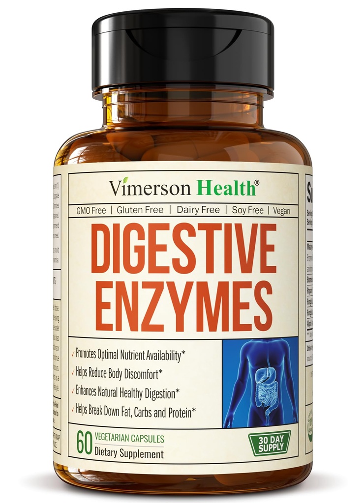 Enzymes Digestivos - Probiótico Multi Enzyme (Enzimas Digestivas) - Suplementos Digestivos con Fórmula Única Makzyme-Pro - Enzimas Avanzadas para la Digestión, Movimientos Bowel & Absorción Nutriente. 60 Caps