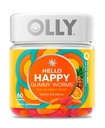 OLLY Hello Happy Gummy Worms, Mood Balance Support, Vitamina D, Saffron, Adult Chewable Suplemento, Tropical Zing - 60 Cuenta