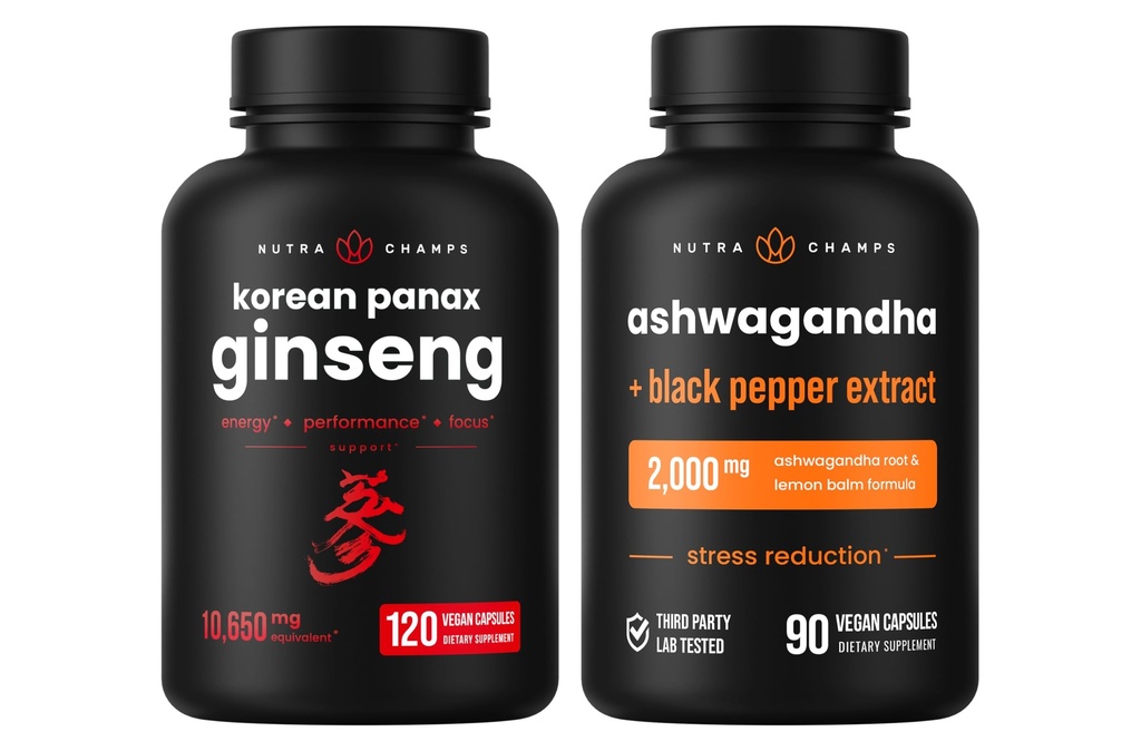 NutraChamps Korean Ginseng Capsules y Ashwagandha Capsules 2 Pack Bundle