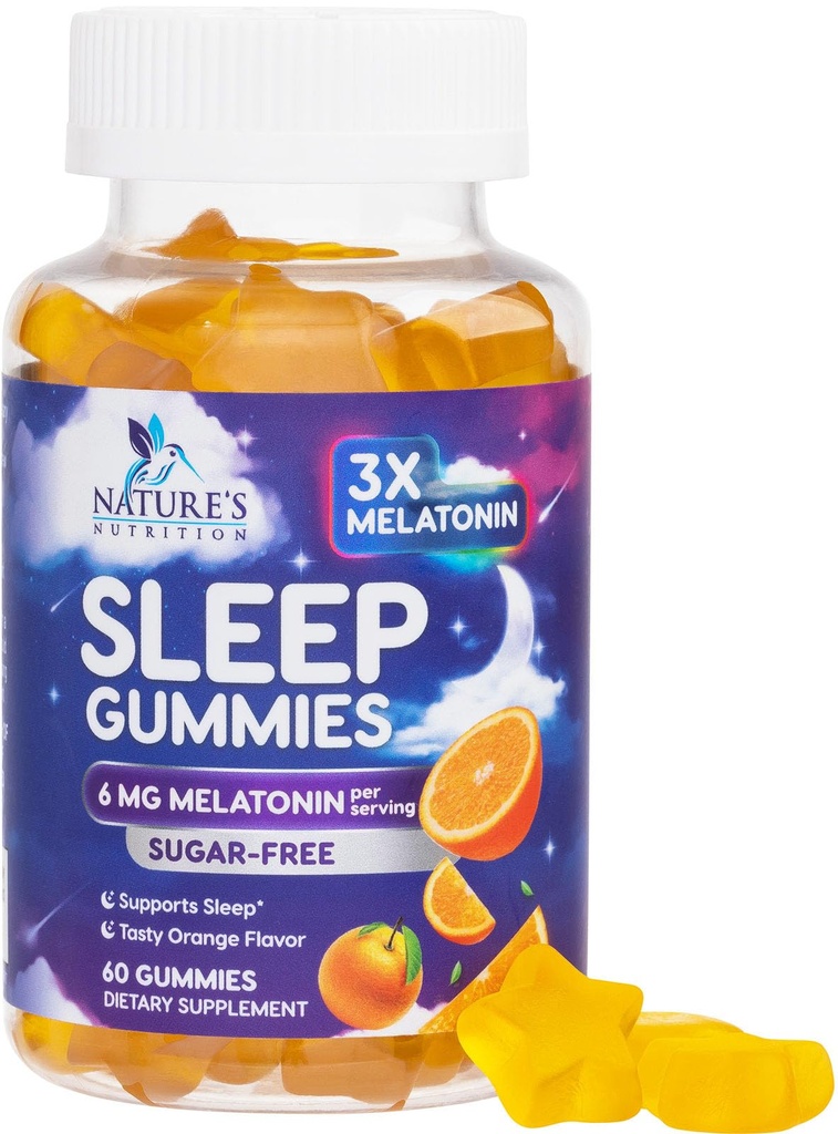 Melatonin Sleep Gummies Sugar Gratis - 6 mg Melatonin Sleep Gummies for Adults, Extra Strength Sleeping Gummy Supplements, Occasional Sleeping Support, 6mg Gomitas para Dormir - 60 Conde