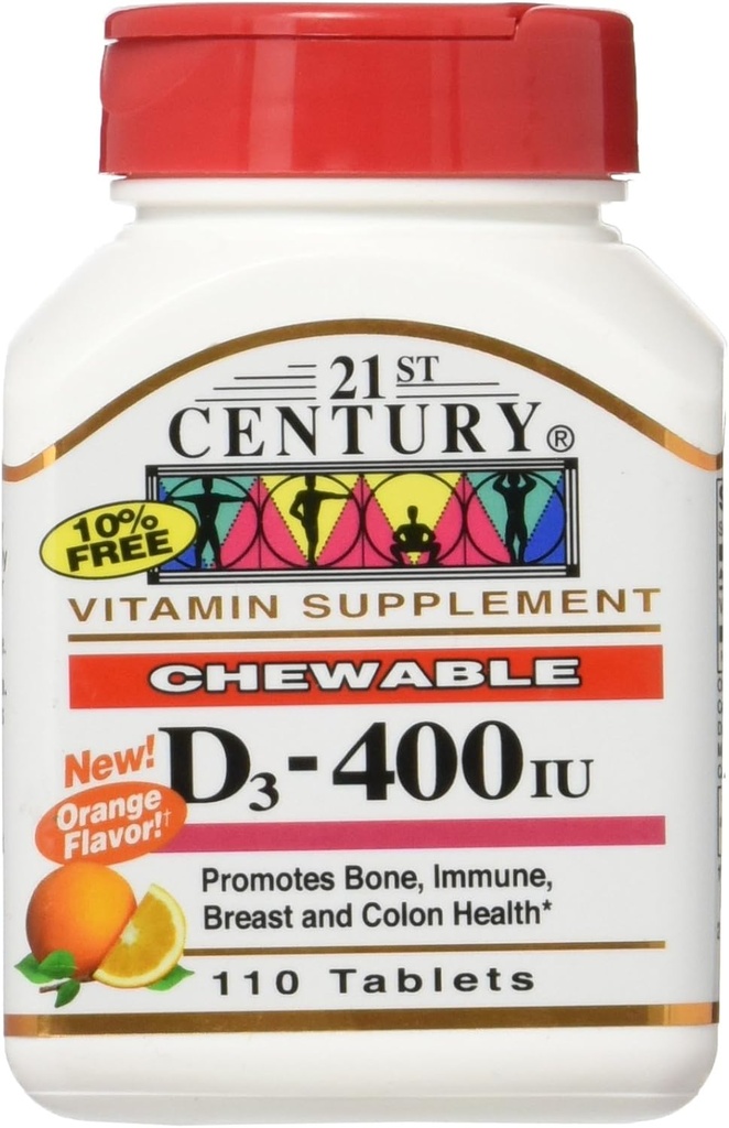 21st Century Chewable Vitamin D3, Orange, 10 mcg (400 UI), 110 Tablets