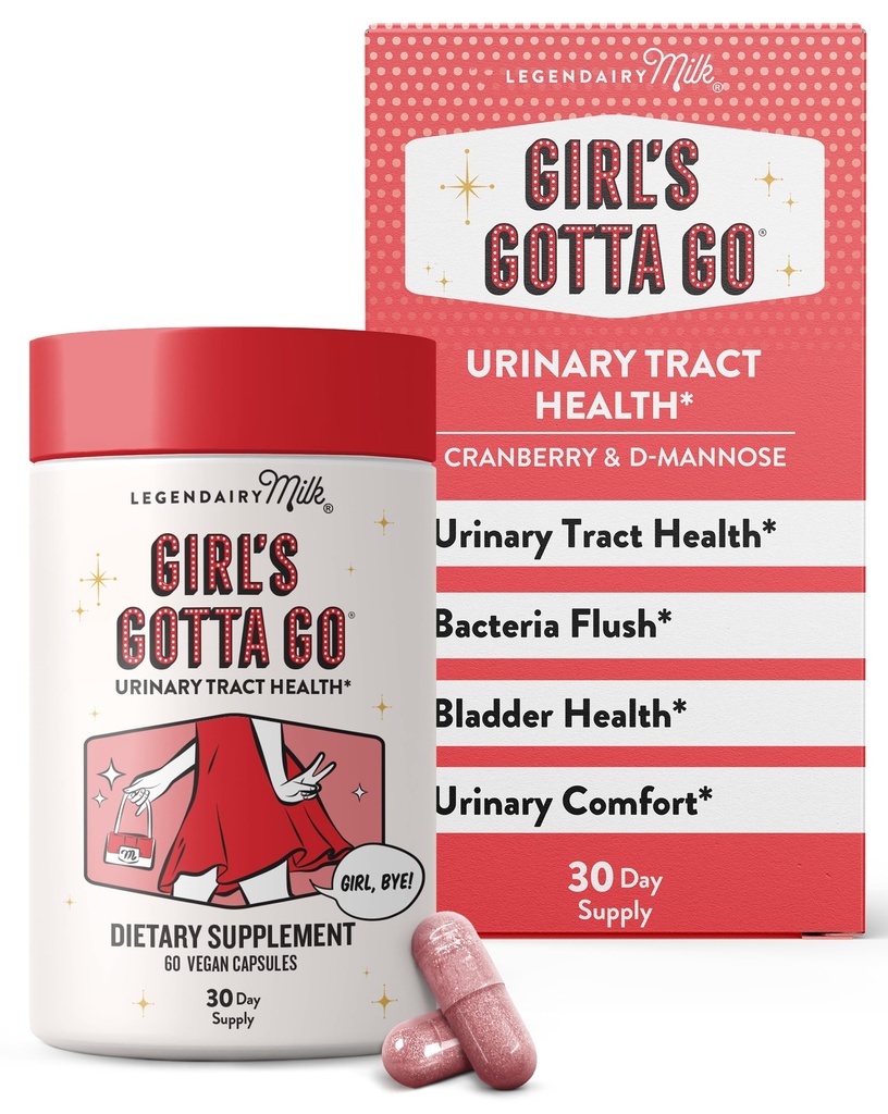 Legendairy Milk Girl’s Gotta GoTM - UTI Support Supplement - Urinary Tract Health for Women - UTI Relief for Women with Sugar-Free Cranberry and D-Mannose, 30 Servings