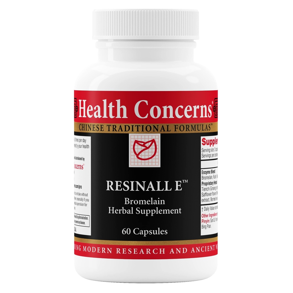 Preocupaciones de salud Resinall E – Suplemento Herbal Bromelain para la recuperación de lesiones, hinchazón – Natural Enzyme Blend con hierbas - Rutein, Ginseng, Papain – Post Surgery Support – 60 cápsulas