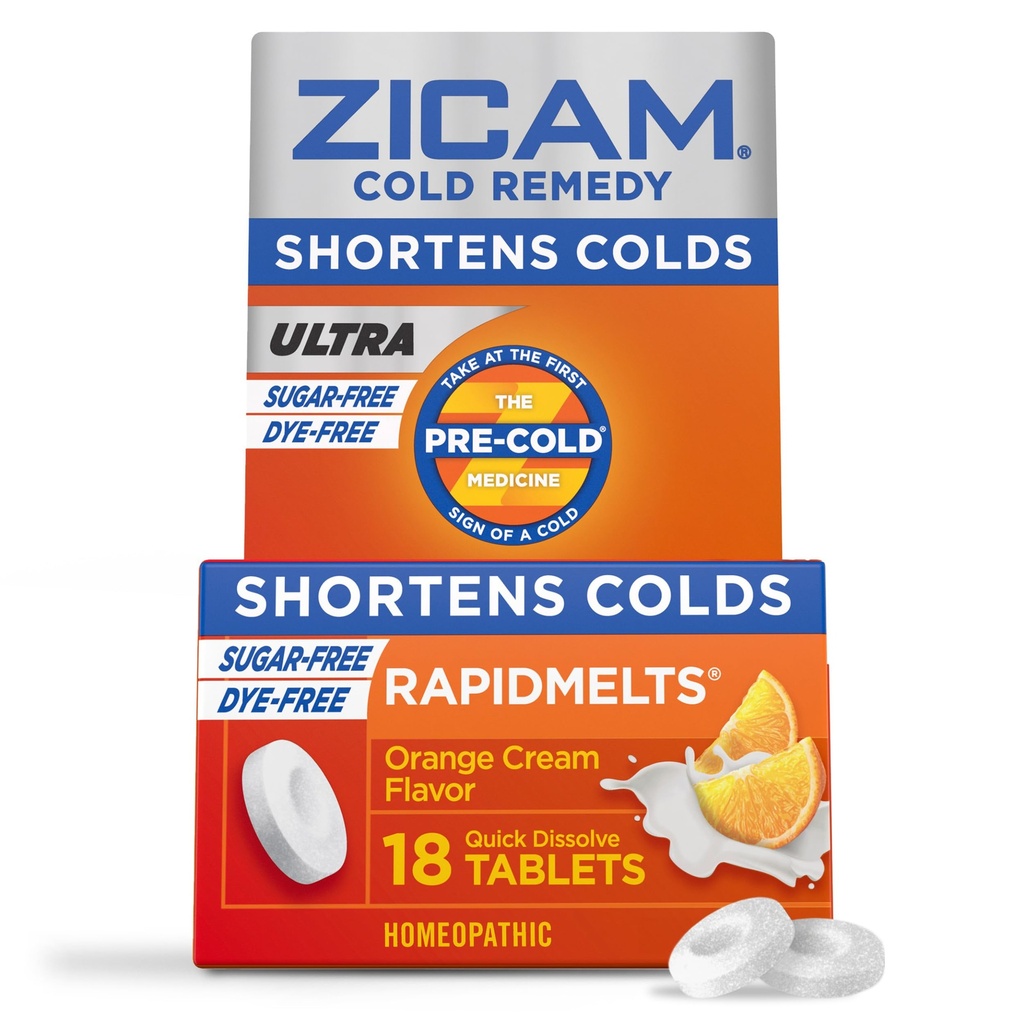 Zicam Ultra Cold Remedy Zinc Rapidmelts, Orange Cream Flavor, Homeopática, Cold Shortening Medicine, Shortens Cold Duración, Libre de Azúcar, Libre de ojos, 18 Conteo