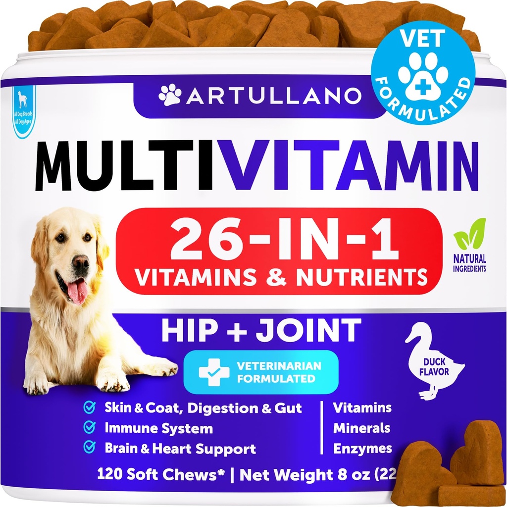 Perro multivitamínico Chewable con Glucosamina 26 en 1 - Vitaminas y Suplementos para perros - Senior &amp; Puppy Multivitamin for Dogs - Pet Joint Support Salud - Inmunity, Mobility, Gut Skin - 120 Chews