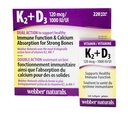 Webber Naturals K2 + D3 120 mcg/1000 IU, soporta la función saludable de inmunológico - 220 softgels