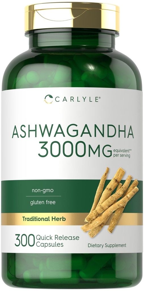 Carlyle Ashwagandha Suplemento para Mujeres y Hombres Silencio 3000mg Silencio 300 cápsulas  Herb Root Extract with Black Pepper ← Non-GMO and Gluten Free