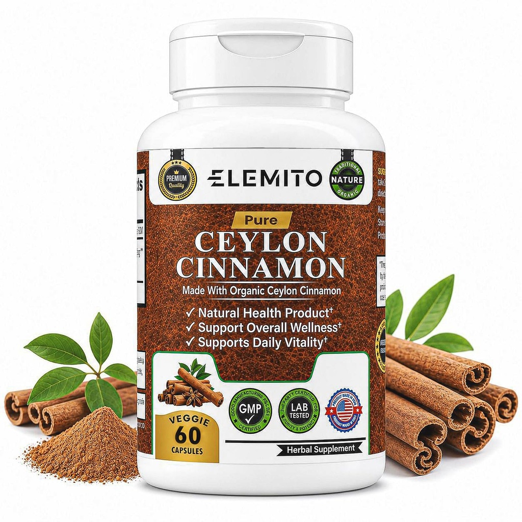 Cápsulas ecológicas de canela, Energía, Corazón &amp; Metabolismo, Certificado Ceilón Orgánico Cámaras de canela, No GMO, Vegan, Libre de gluten - 60 Cápsulas