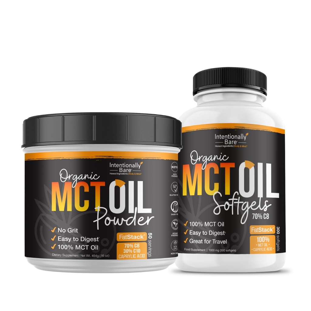 Intencionally Bare MCT Oil Powder (50 Servings) y MCT Oil Capsules Bundle