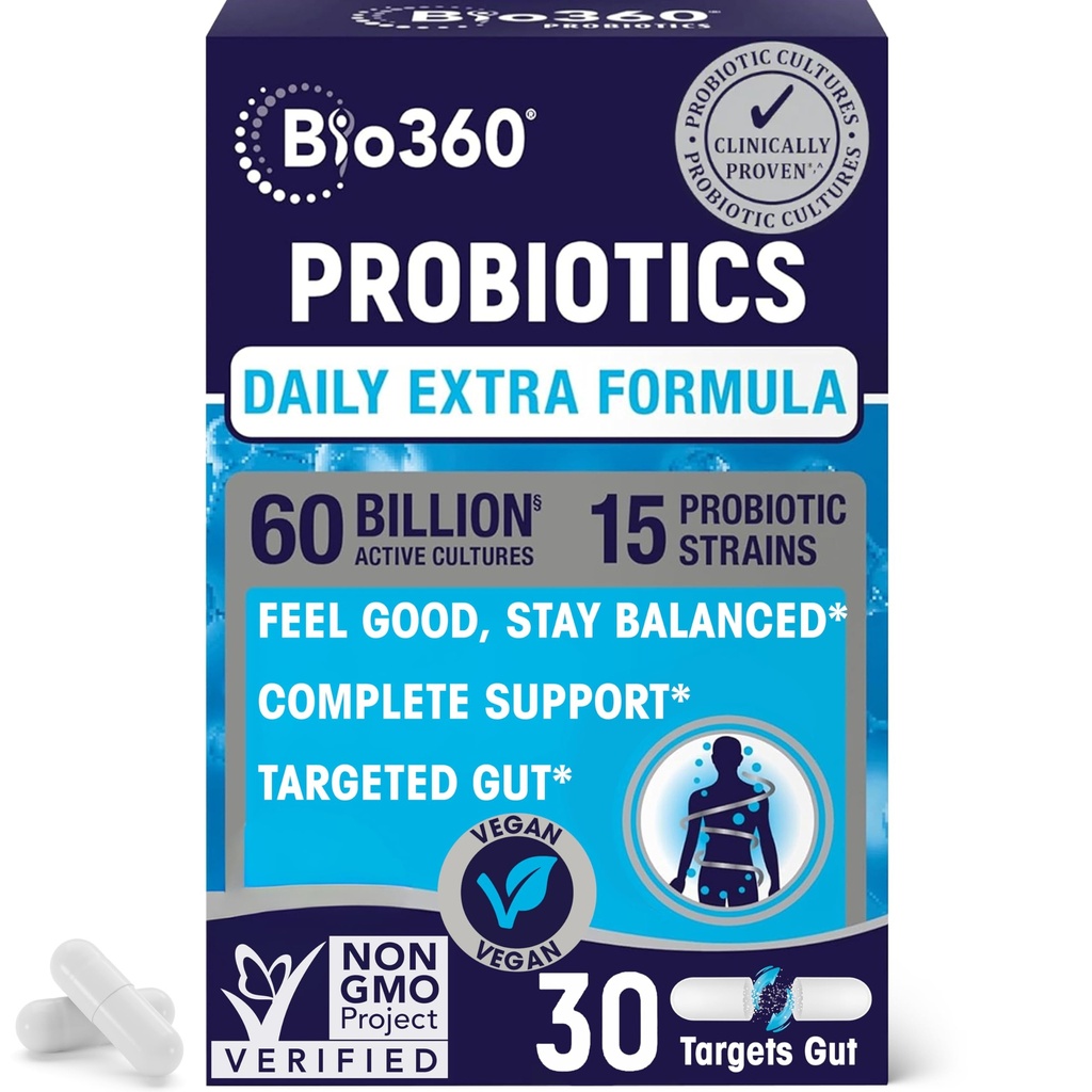 Extra Strength Probiotic for Digestive Health and Immune Support, 60 Billion CFU & 15 Strains, Gut Health Probiotics for Men and Women Supports Occasional Constipation, Diarrhea, Gas &amp; Bloating, 30CT