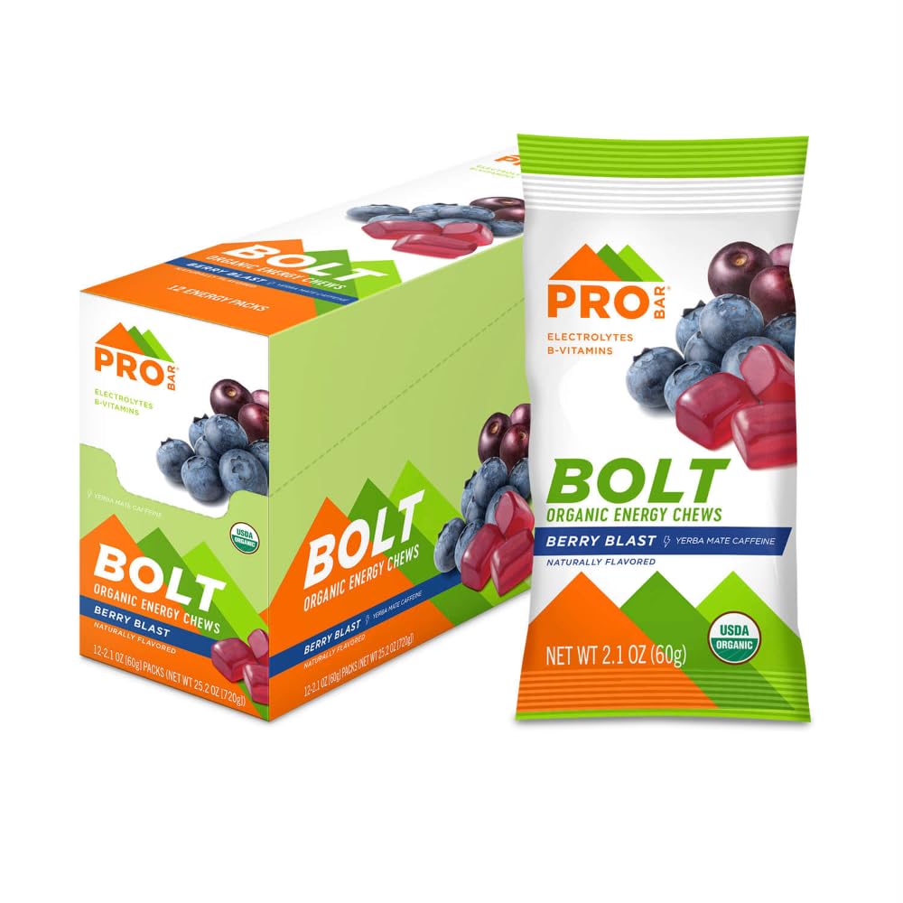 PROBAR - Bolt Organic Energy Chews, Berry Blast, Non-GMO, Sin gluten, USDA Certified Organic, Healthy, Natural Energy, Fast Fuel Gummies with Vitamins B &amp; C (12 Count)