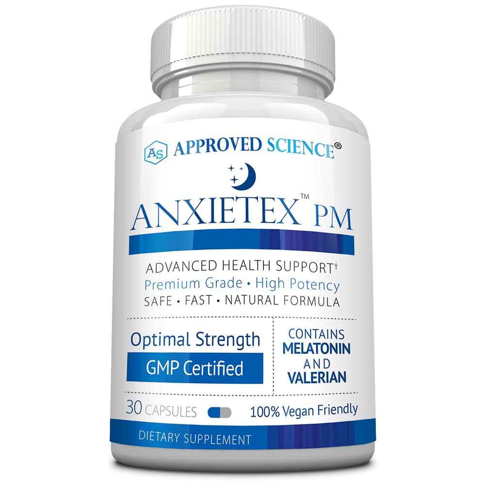Approved Science Anxietex Night - Ease Worry and Discontent, Sleep Well - Valerian, Passion Flower, Chamomile - 30 Capsules - Vegan Supplement - Made in The USA