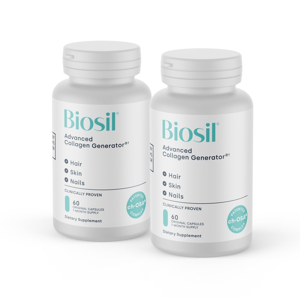 Biosil Collagen Booster Suplemento - 60 cápsulas originales, paquete de 2 - Activador de ch-OSA patentado para la piel, el cabello, las uñas &amp; juntas - Soportes Producción natural - 60 días de suministro