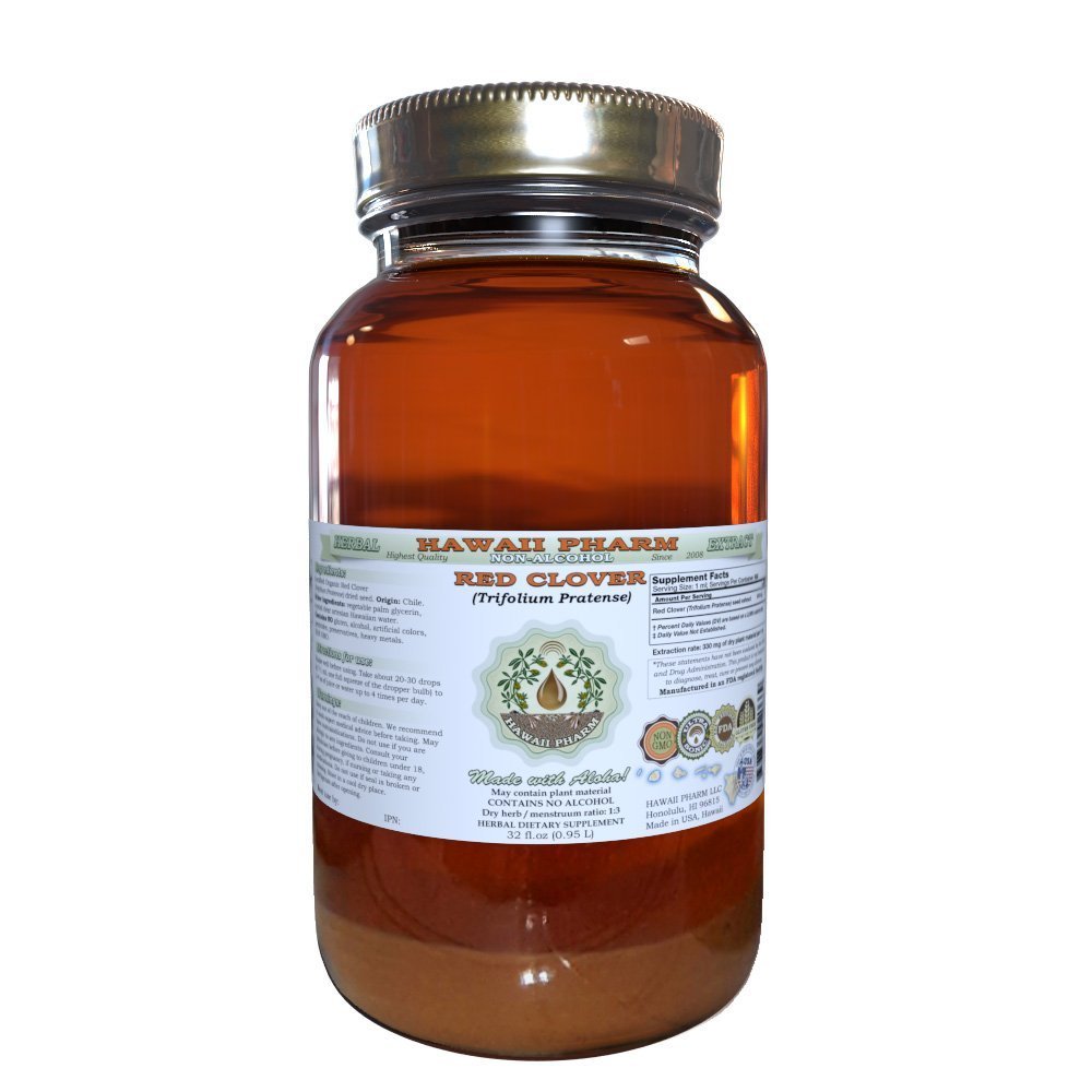 Red Clover Extracto líquido libre de alcohol, Red Clover (Trifolium Pratense) Seed Glycerite Natural Herbal Suplemento, Hawaii Pharm, USA 32 fl.oz