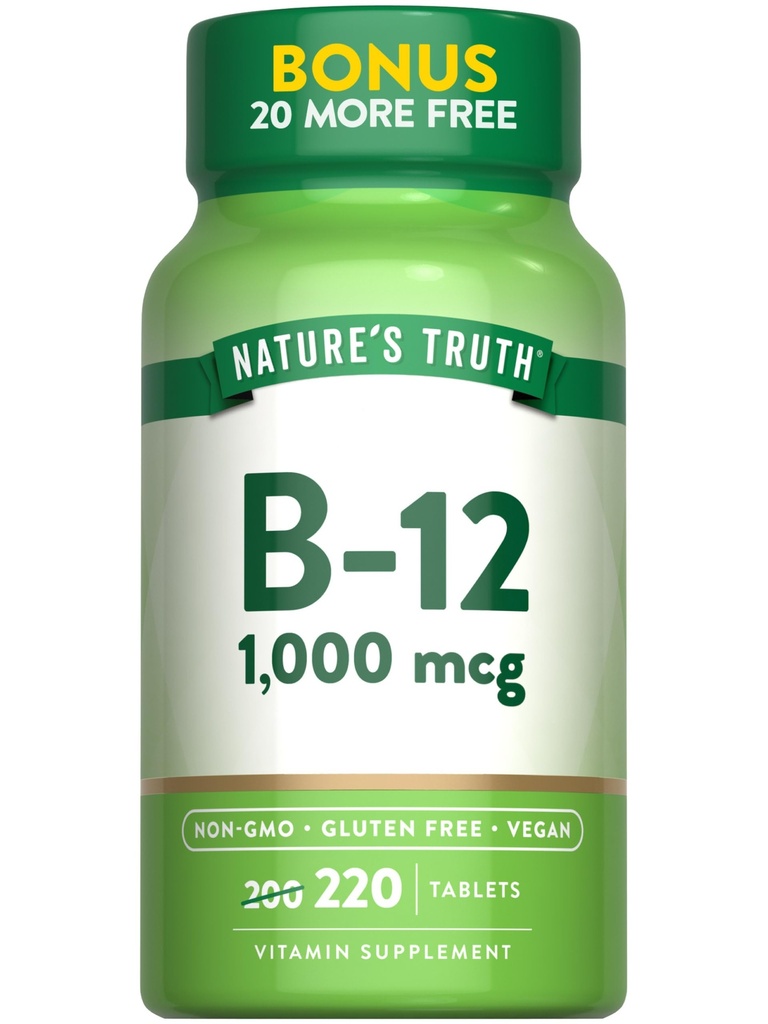 La verdad de la naturaleza Vitamina B12 Tablets TENIDO 1000 mcg TEN 220 Conde TENGA Vegan, No GMO &amp; Gluten Free Supplement