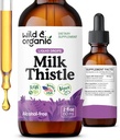 Wild &amp; Organic Milk Thistle Extract Drops - Liver Cleanse Support - Milk Thistle Liver Detox Tincture - Silymarin Supplement - Silybum Marianum Seeds - Vegan, Sugar &amp; Alcohol-Free - 2 fl oz