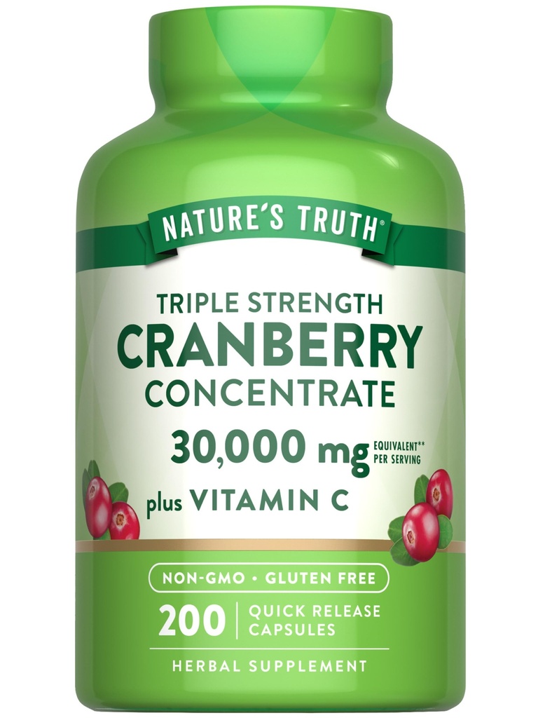 La verdad de la naturaleza Cranberry Concentrate Pills Silencio Plus Vitamin C TENIDO 30,000mg Silencio 200 Quick Release Capsules ← Non-GMO & Gluten Free Supplement