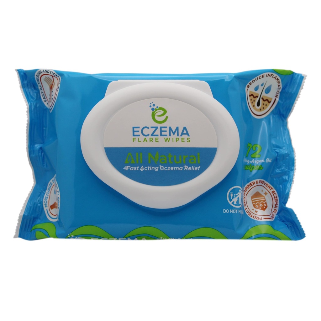 Eczema Flare Wipes® - All-Natural Fast Acting Eczema Relief, Anti-Itch, Reduce la inflamación " Protege la barrera de la piel, calma " previene futuras erupciones, equilibrio pH, solución conveniente 72ct