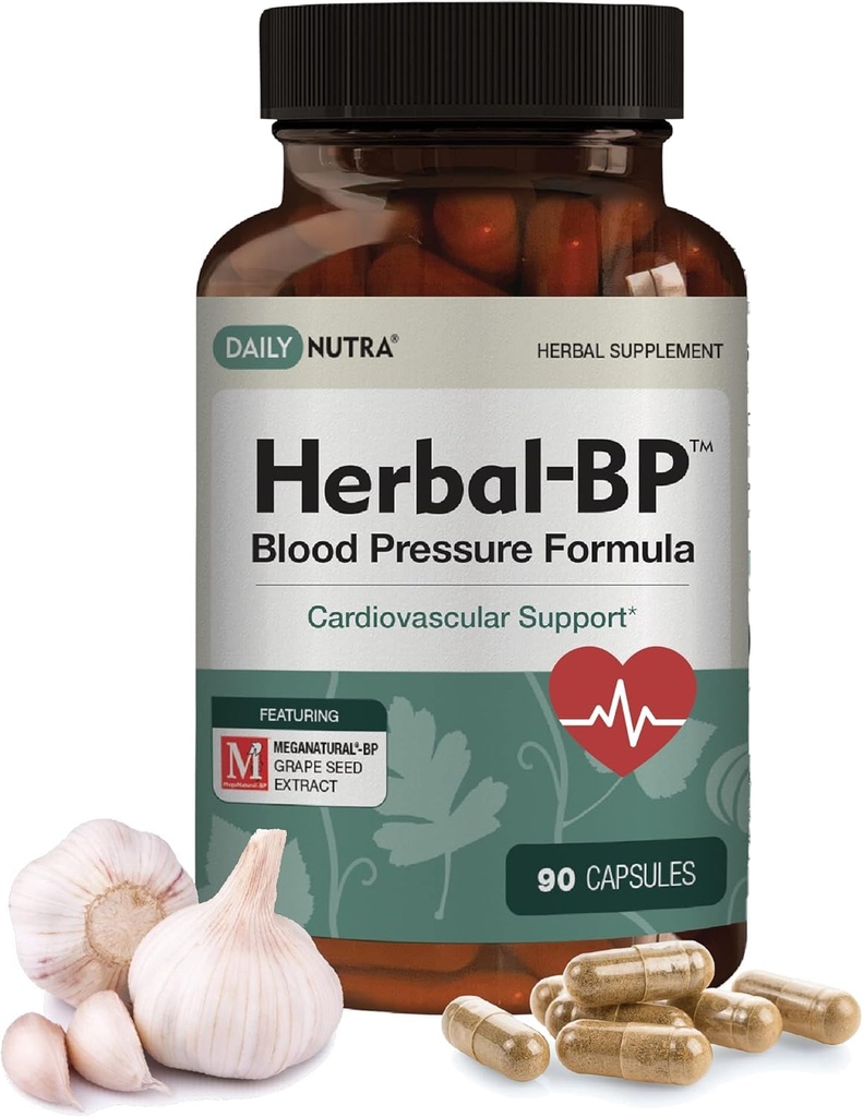 Herbal-BP Natural Blood Pressure Supplement - Supports Circulatory Health ⋅ Featuring Grape Seed Extract, Ajo, Hawthorn, Olive Leaf " Ashwagandha for Long-Term Support (3-Pack)
