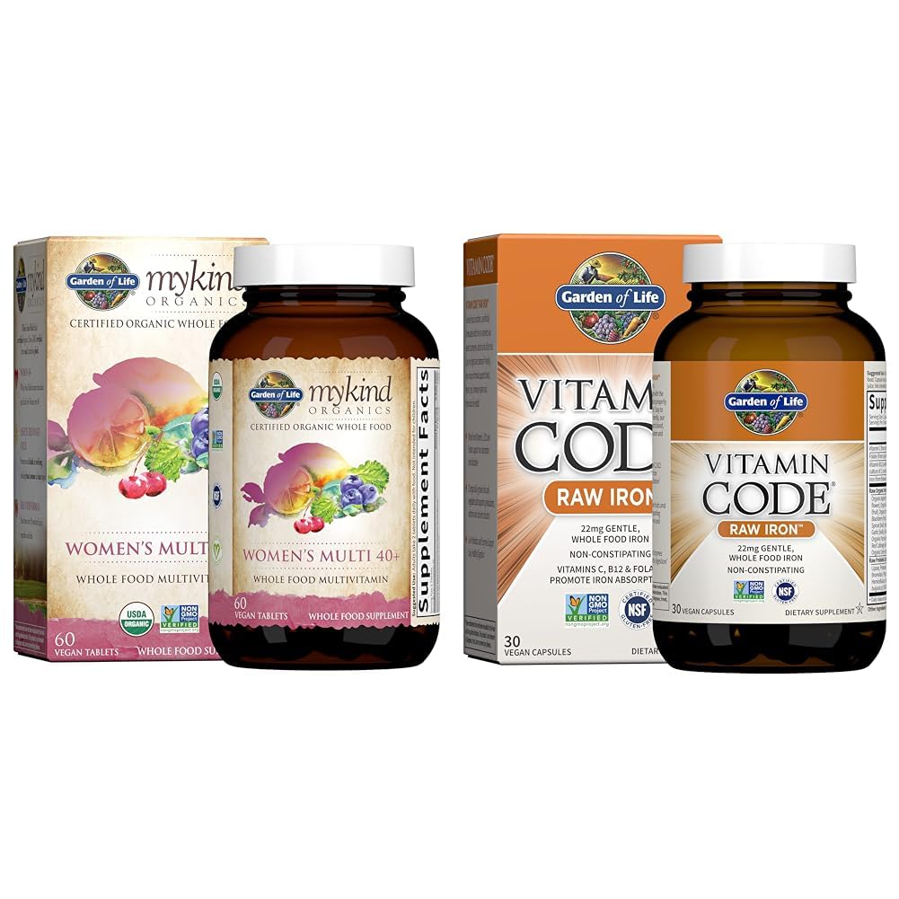 Jardín de la Vida Orgánica Vitaminas para Mujeres 40+ - 60 Tabletas, Mujeres Multi 40+, Vitaminas Veganas &amp; Código de Vitamina Hierro crudo 30ct cápsulas