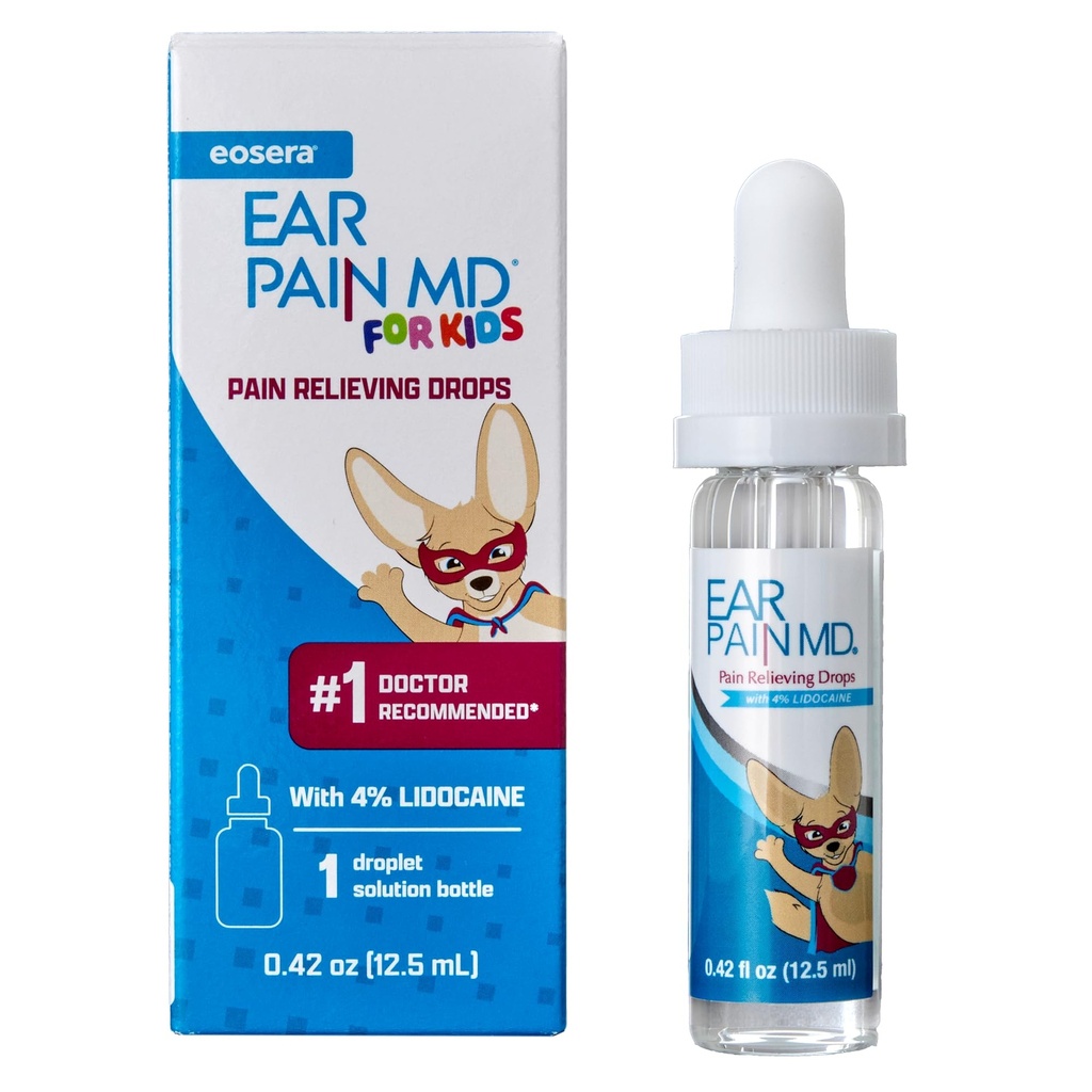 Eosera® Eosera® Ear Pain MD® for Kids - Maximum Strength Earache Relief Drops with Lidocaine - Doctor Recommended Ear Medicine for Children, Babies & Toddlers 2+ - Fast-Acting Ear Drop Doin Reliever - 12.5mL