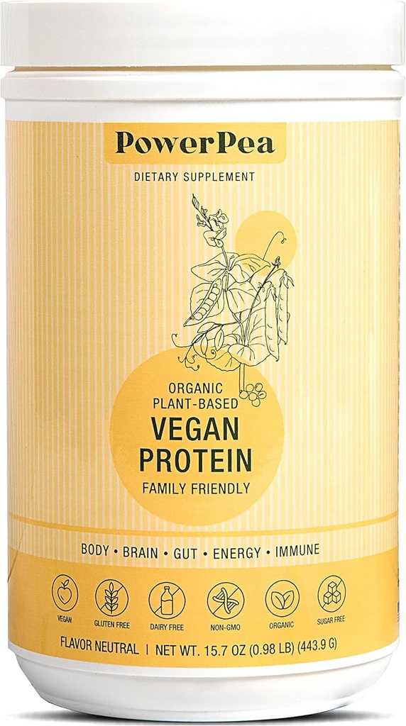 Proteína vegana con base vegetal desflavorada- USDA Orgánica con Vitaminas, Fibra, Omega 3, Turmérica, Nutrición infantil, No GMO, Libre de lácteos, Libre de alérgenos, Libre de azúcar