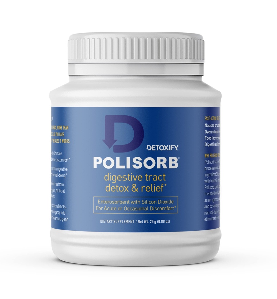 Detoxify Polisorb Digestive Tract Cleanse – Silicon Dioxide Detox Drink for Gut Health, Stomach Comfort &amp; Cleansing, Mixes with Water, Juice, Tea - Family-Friendly, 2 Tbsp Serving for Adults