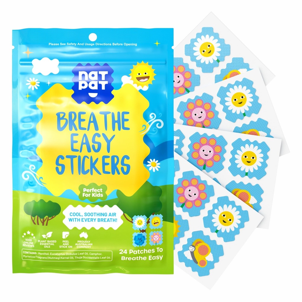 NATPAT Breathe Easy Stickers - Stuffy Patch for Kids and Adults - Alivio al frío y a la alergia natural para la congestión, química y drogas gratis - BuzzPatch Natural Patch (24 Pack)