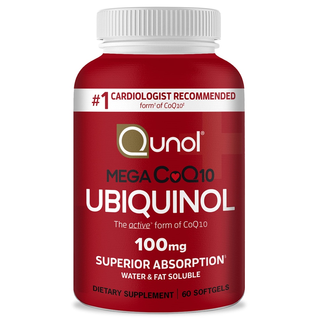 Qunol Ubiquinol CoQ10 100mg Softgels, Mega Ubiquinol 100mg - Absorción superior - Forma activa de Coenzyme Q10 para los niveles de presión arterial saludable - 2 mes fuente - 60 conde