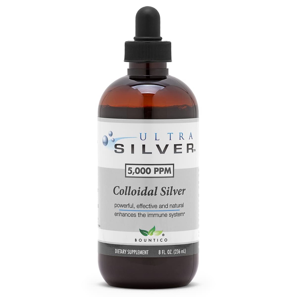 Ultra Silver® Colloidal Silver TENIDO 5,000 PPM, 8 Oz (236mL) TENIDO Se envía como (2) 4 botellas de vidrio onza TENIDO Suplemento mineral TEN True Colloidal Silver - con gotero