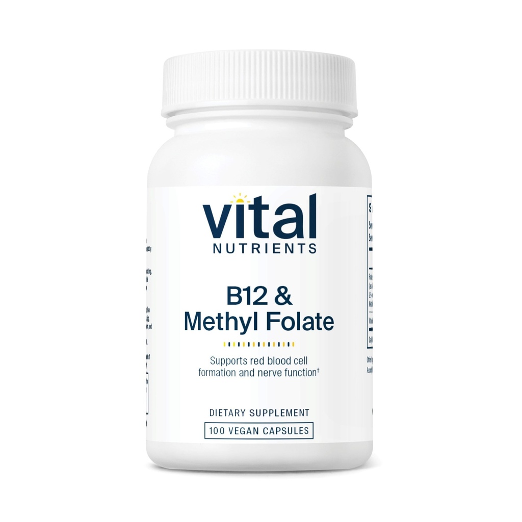 Vital Nutrients Vitamina B12 &amp; Methyl Folate peru Vegan Methylated Folate &amp; B12 Suplemento TEN 5-MTHF Plus B12 Apoyo Nervous System &amp; Metabolism* TEN Gluten, Dairy, Soy Free TEN 100 cápsulas