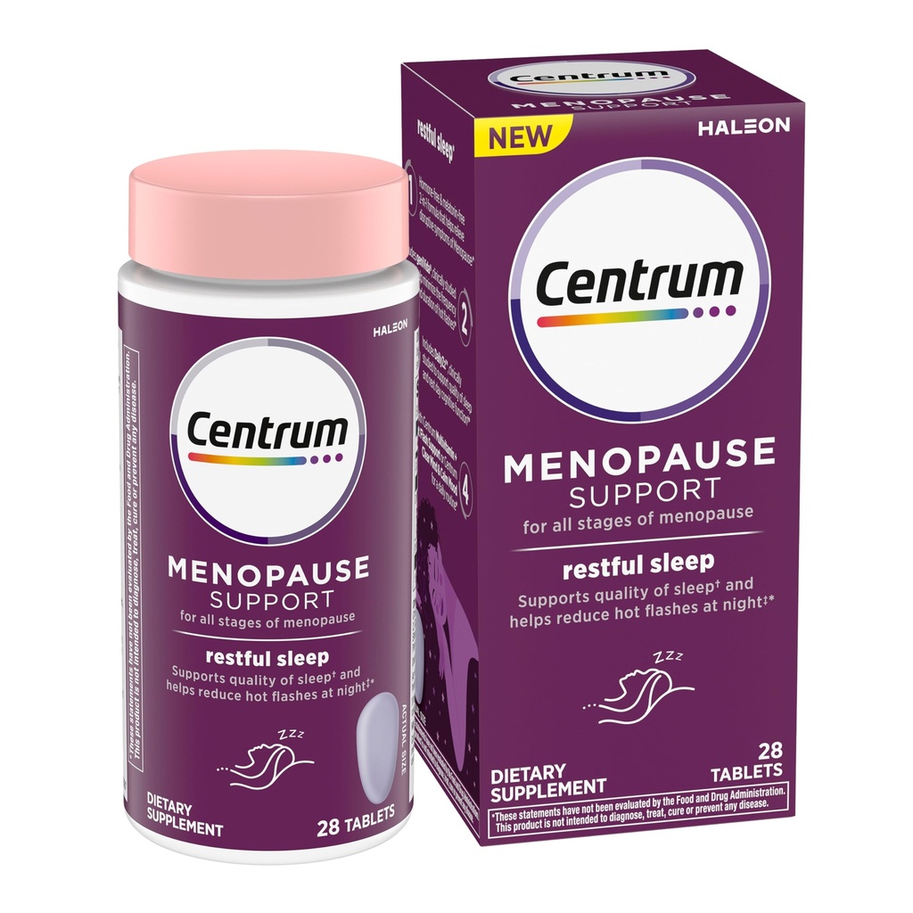 Centrum Restful Sleep Menopause Support Tablets, Suplemento con Clinically Studied DailyZz y geniVida, 28 Conde