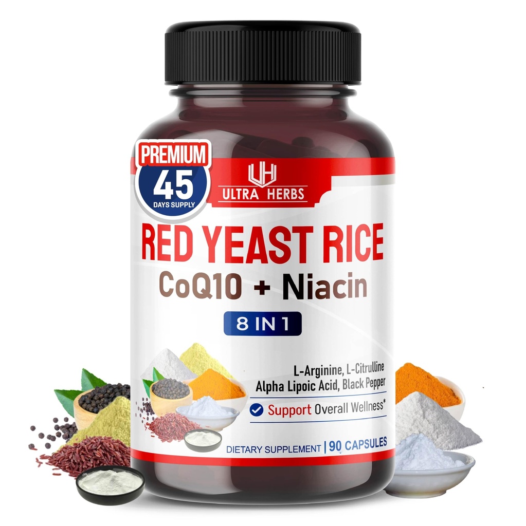 Ultra Red Yeast Rice CoQ10 - Promover la salud general con Niacin, L-Arginine, L-Citrulline (90 Cuenta (Pack of 1))