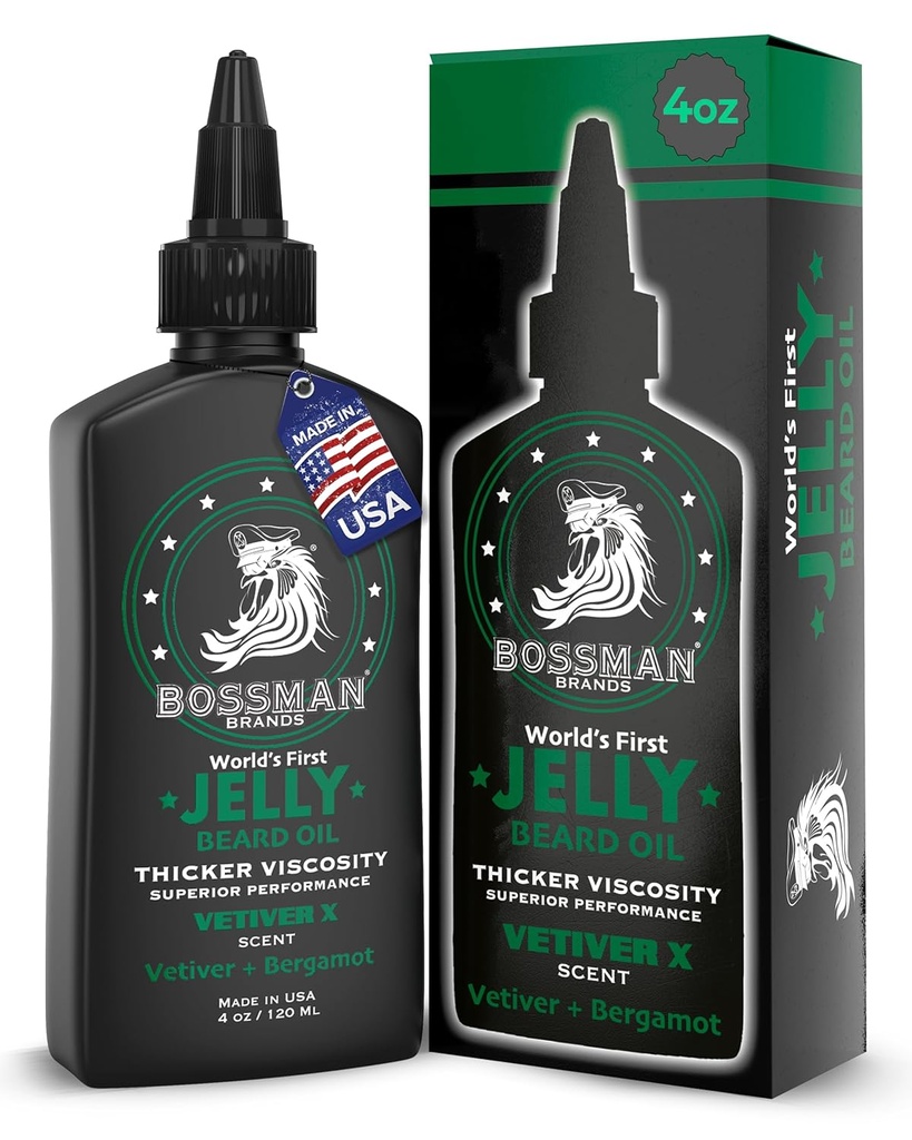 Bossman Jelly Beard Oil for Men (4 oz, Vetiver X Scent) – Softens, Moisturiza " Condiciones con ingredientes naturales