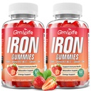 Gummies de hierro para mujeres, hombres y niños, suplemento de hierro sin azúcar con calcio, zinc, folato " Vitamin B12, C, B6 - para el edificio de sangre " Apoyo energético, anemia, fresa, 120 Condes