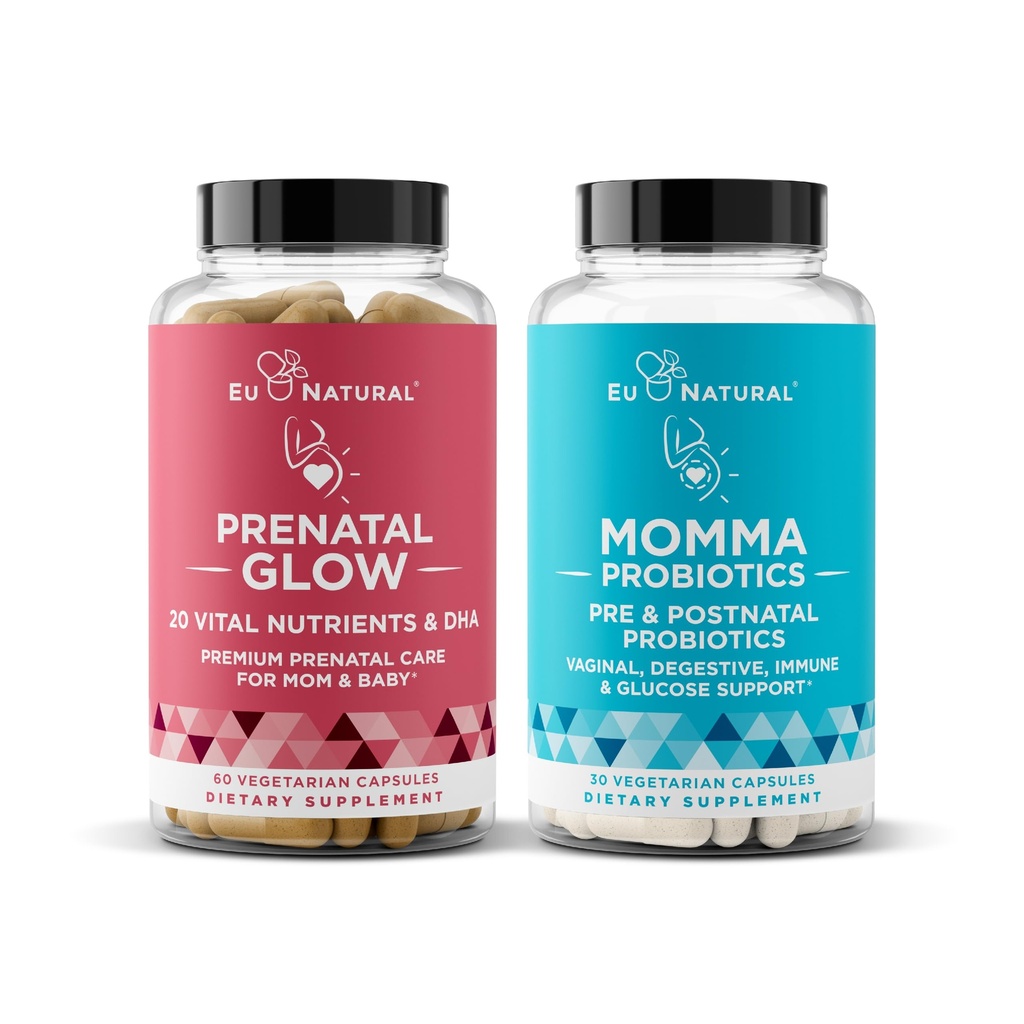 Natural Prenatal Bundle – Glow Prenatal Multivitamínico – Momma Probióticos para Mamá &amp; Baby