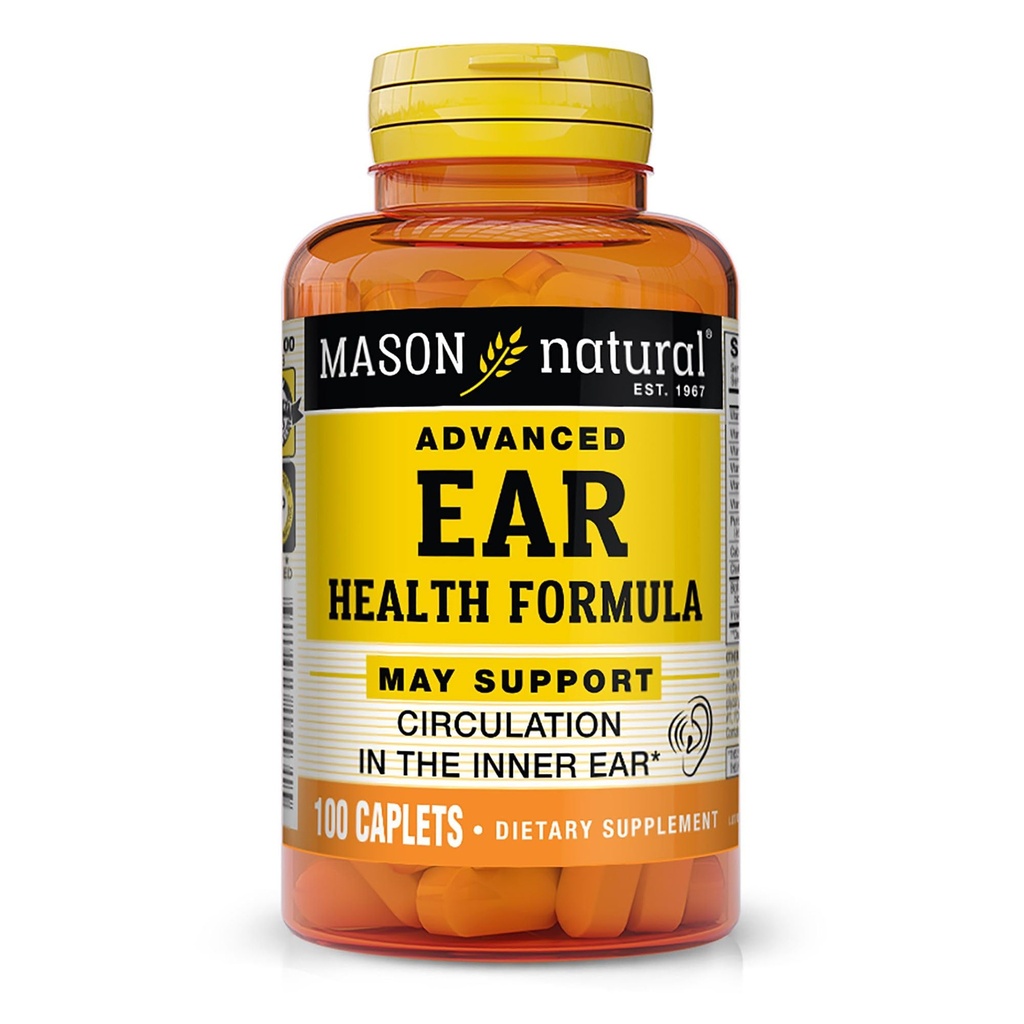 MASON NATURAL Advanced Ear Health, 33 Day Supply, Supports Normal Circulation in The Inner Ear &amp; Ring, 100 Caplets