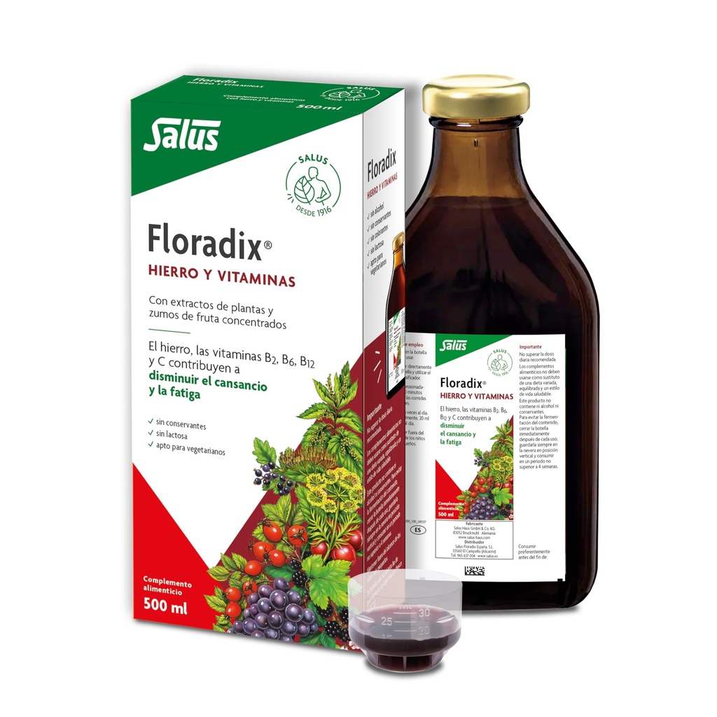 Flora, Floradix Iron + Herbs, Natural Liquid Iron Suplemento, 17 fl Ounce (500 ML)