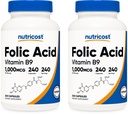 Nutricost Folic Acid (Vitamin B9) 1000 mcg, 240 cápsulas (2 botellas)