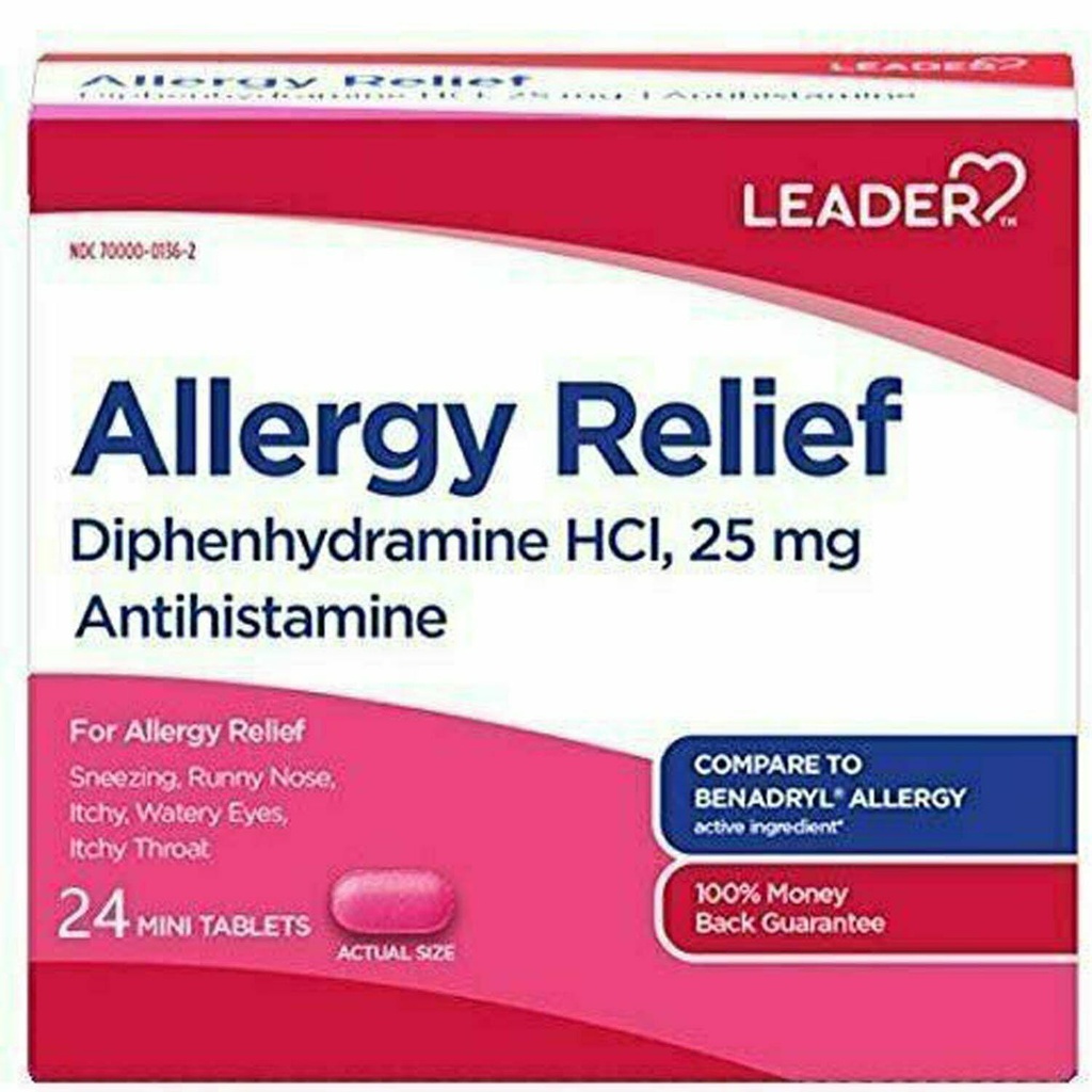 Líder antihistamínico Alivio de la Alergia Diphenhydramine HCl, 25 mg Mini Tabletas, 24 Conde