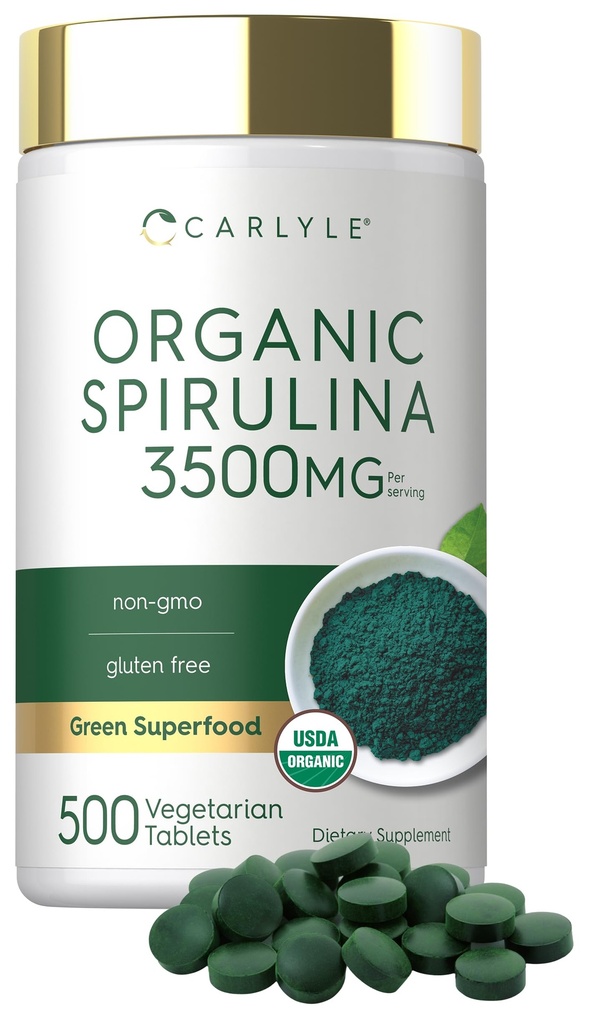Carlyle Organic Spirulina Tablets 3500mg  500 count  sometida Non-GMO &amp; Gluten Free Supplement